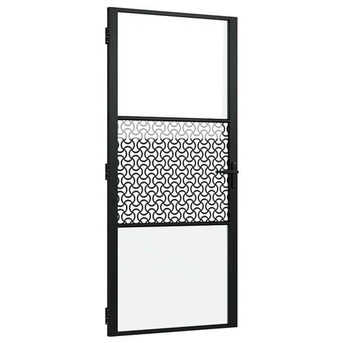 Indvendig Dør Sort 93 x 201.5 cm hærdet glas og Aluminium