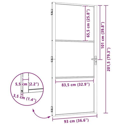 Indvendig Dør Sort 93 x 201.5 cm hærdet glas og Aluminium