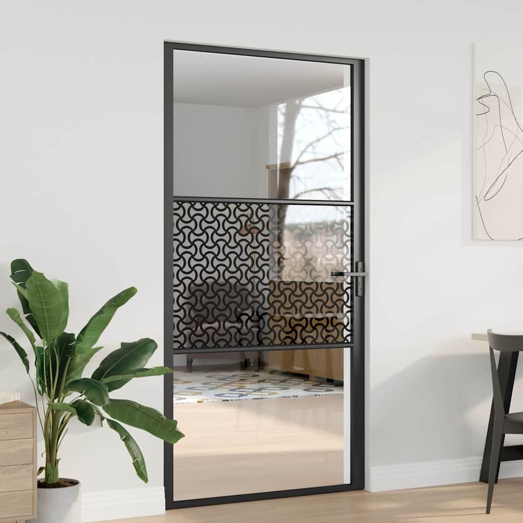 Indvendig Dør Sort 102.5 x 201.5 cm Hærdet glas, aluminium