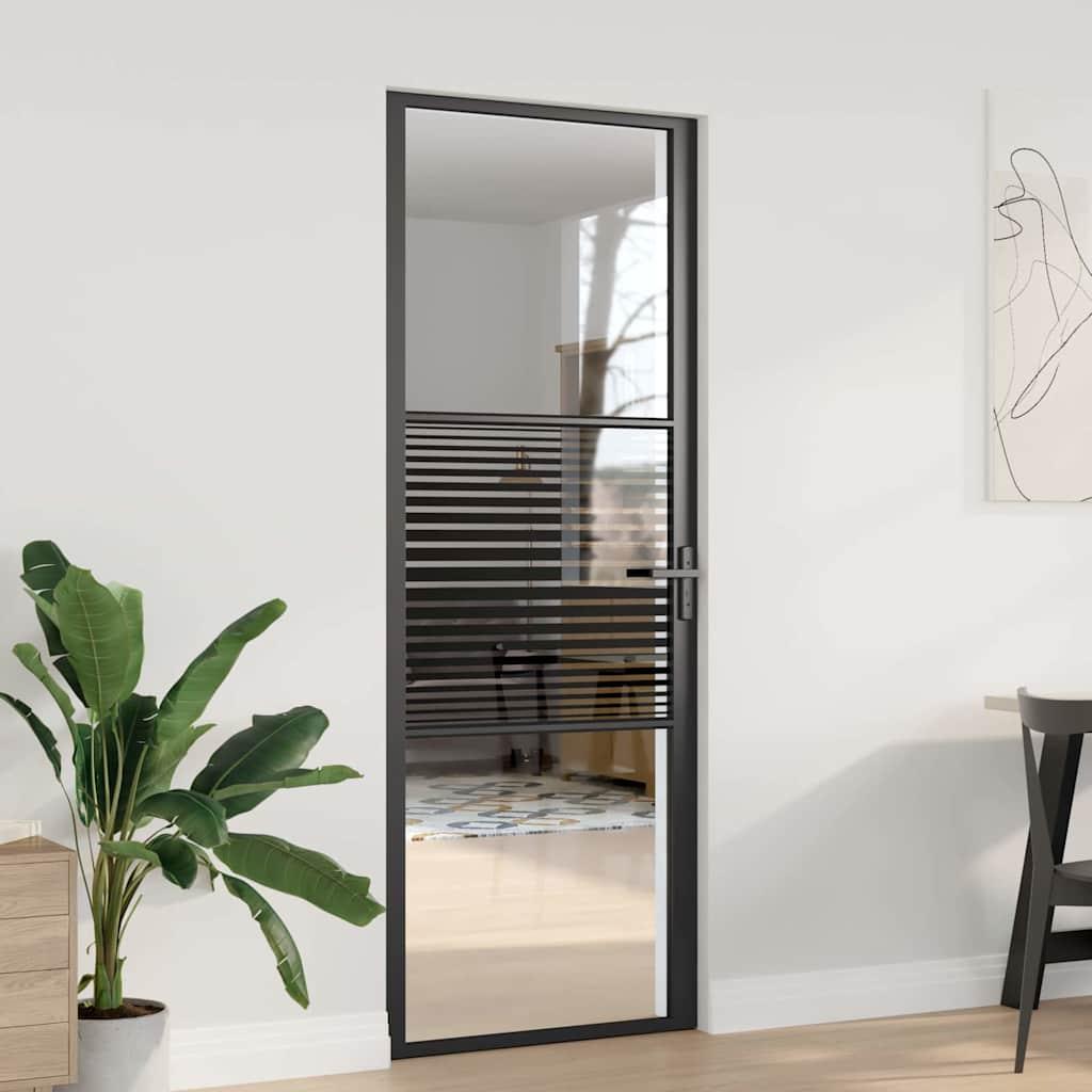 Indvendig Dør Sort 76 x 201.5 cm hærdet glas og Aluminium