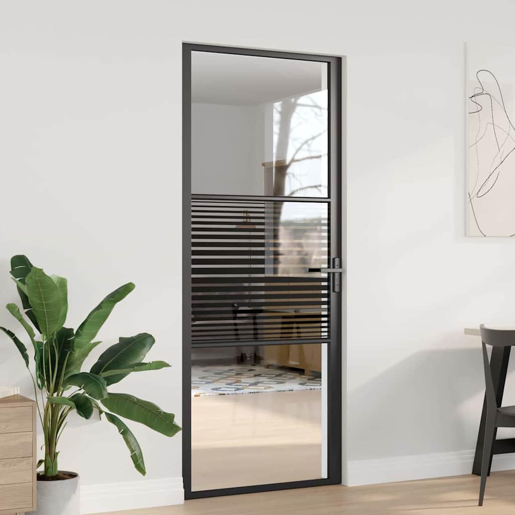 Indvendig Dør Sort 83 x 201.5 cm hærdet glas og Aluminium billede