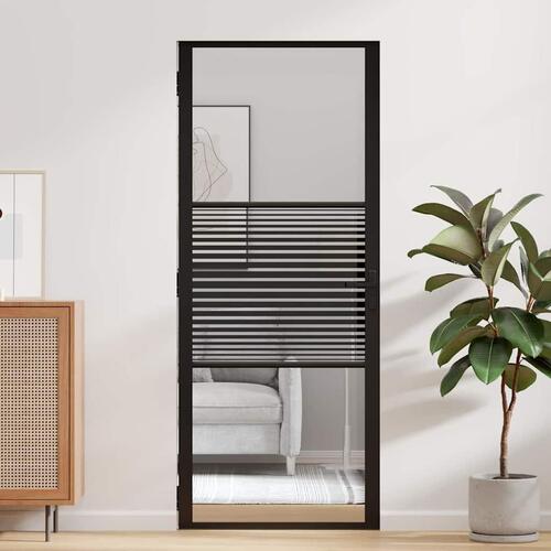 Indvendig Dør Sort 83 x 201.5 cm Hærdet glas, aluminium