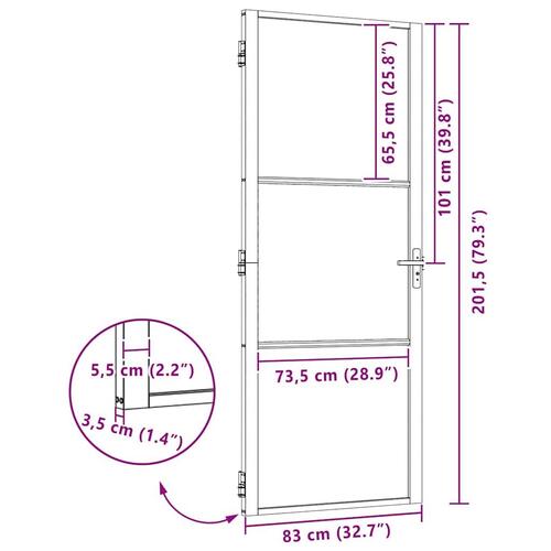 Indvendig Dør Sort 83 x 201.5 cm Hærdet glas, aluminium