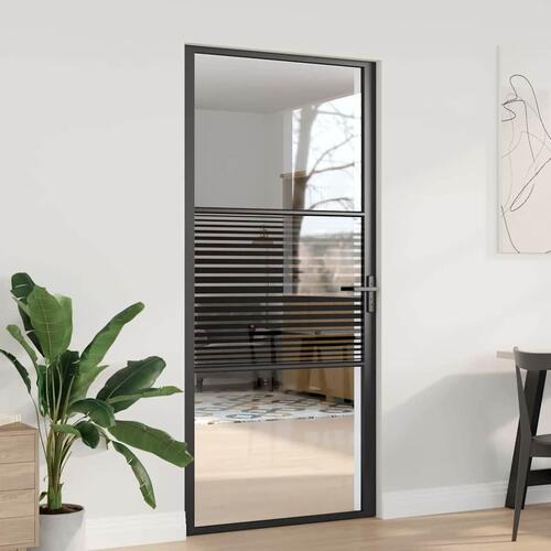 Indvendig Dør Sort 93 x 201.5 cm hærdet glas og Aluminium