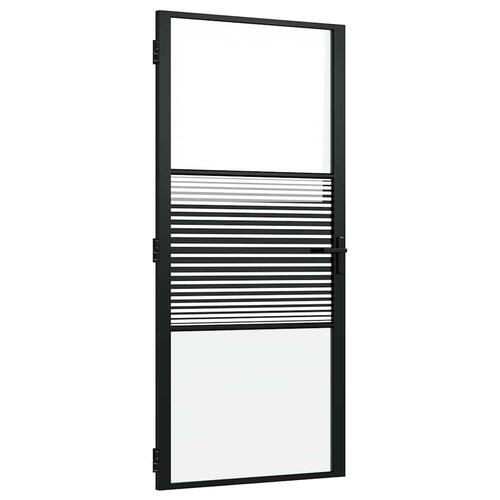 Indvendig Dør Sort 93 x 201.5 cm hærdet glas og Aluminium