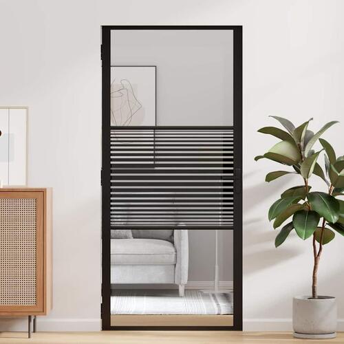 Indvendig Dør Sort 93 x 201.5 cm hærdet glas og Aluminium