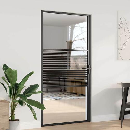 Indvendig Dør Sort 102.5 x 201.5 cm hærdet glas og Aluminium