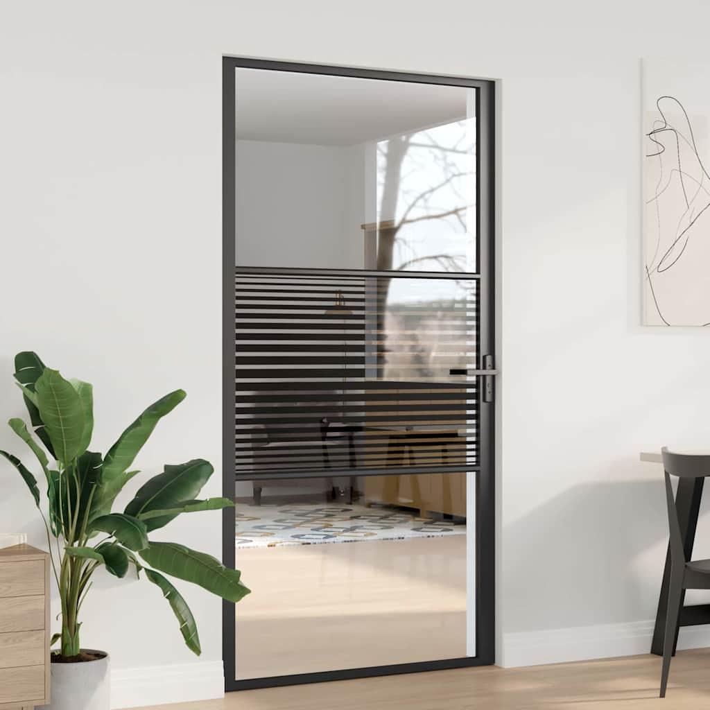 Indvendig Dør Sort 102.5 x 201.5 cm hærdet glas og Aluminium