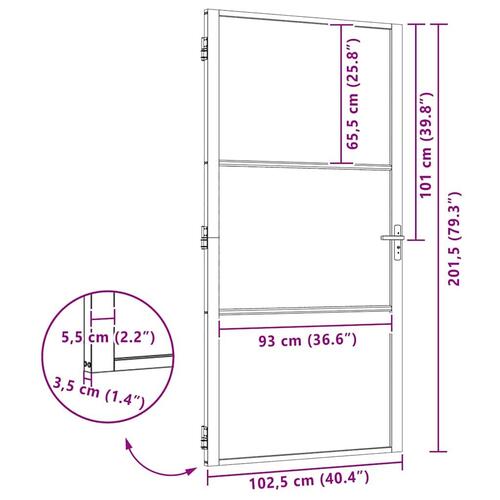 Indvendig Dør Sort 102.5 x 201.5 cm hærdet glas og Aluminium