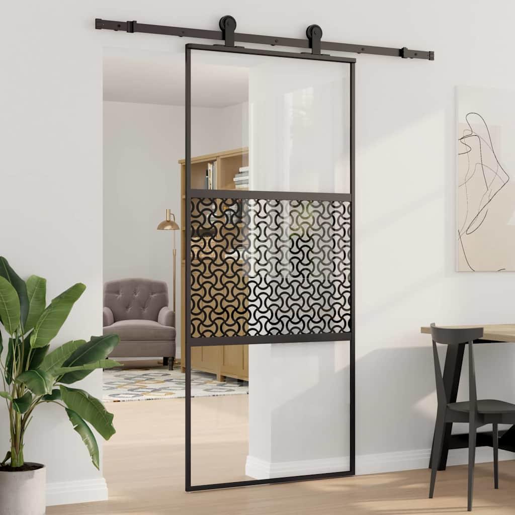 Skydedør Sort 90 x 205 cm Hærdet glas, aluminium