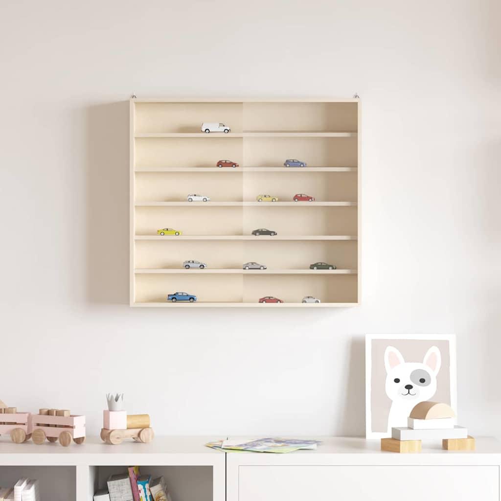 Vægdisplaykasse med skydedøre - krydsfinér, beige, 60 × 8,5 × 54 cm billede