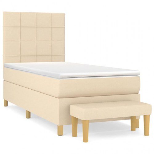 Kontinentalseng med madras 90×200 cm - stof, cremefarvet