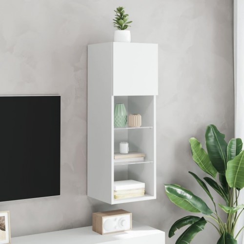 Væghængt tv-bord med LED-lys 30,5×30×90 cm - hvid