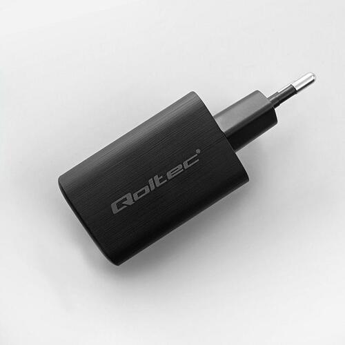 Qoltec vægoplader 65 W med USB‑C og USB, sort (50766)