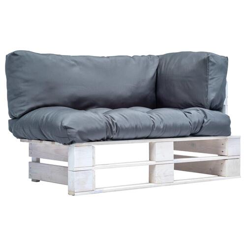 Pallesofa til haven med grå hynder fyrretræ