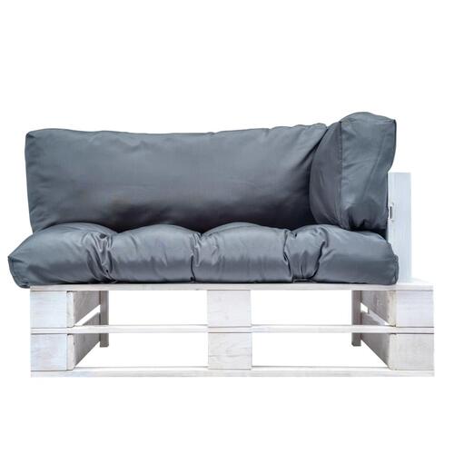 Pallesofa til haven med grå hynder fyrretræ