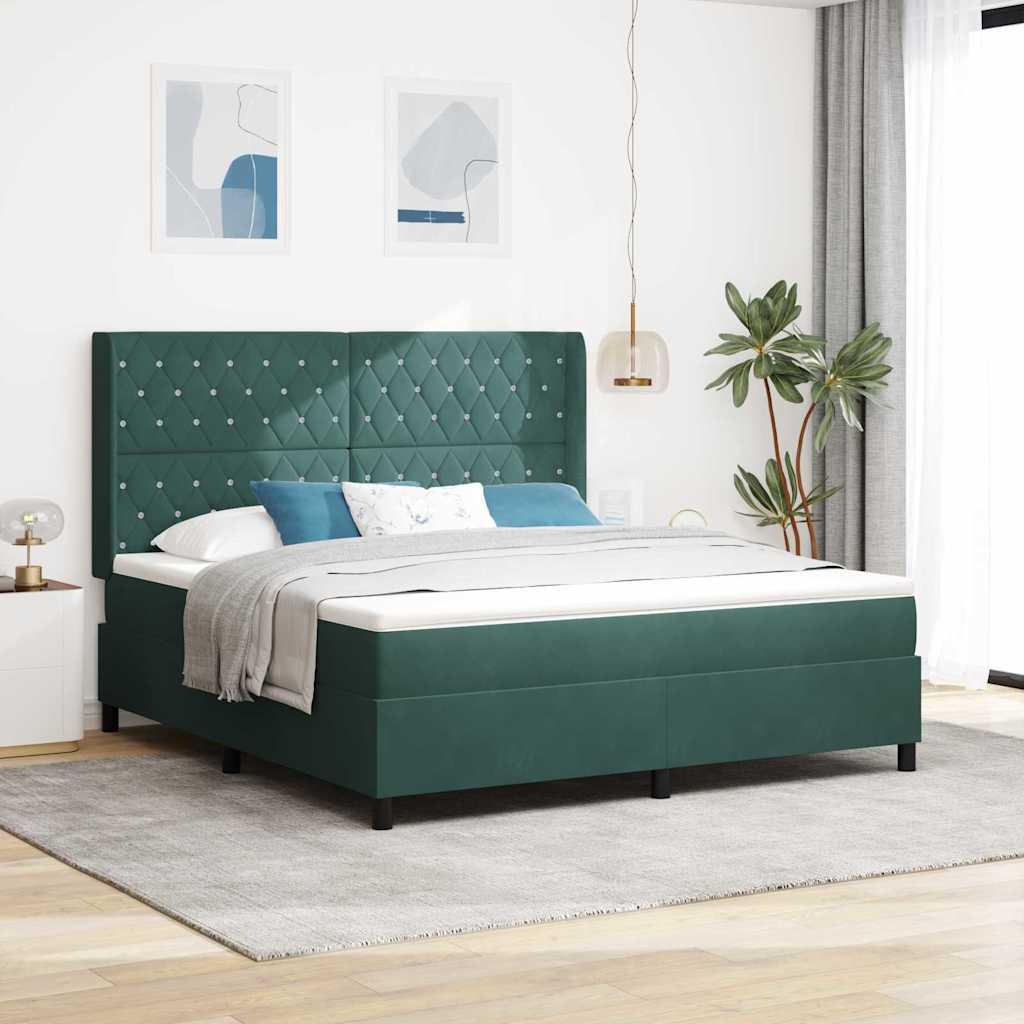 Box spring seng med hovedgærde Mørkegrøn 180 x 200 cm Fløjl