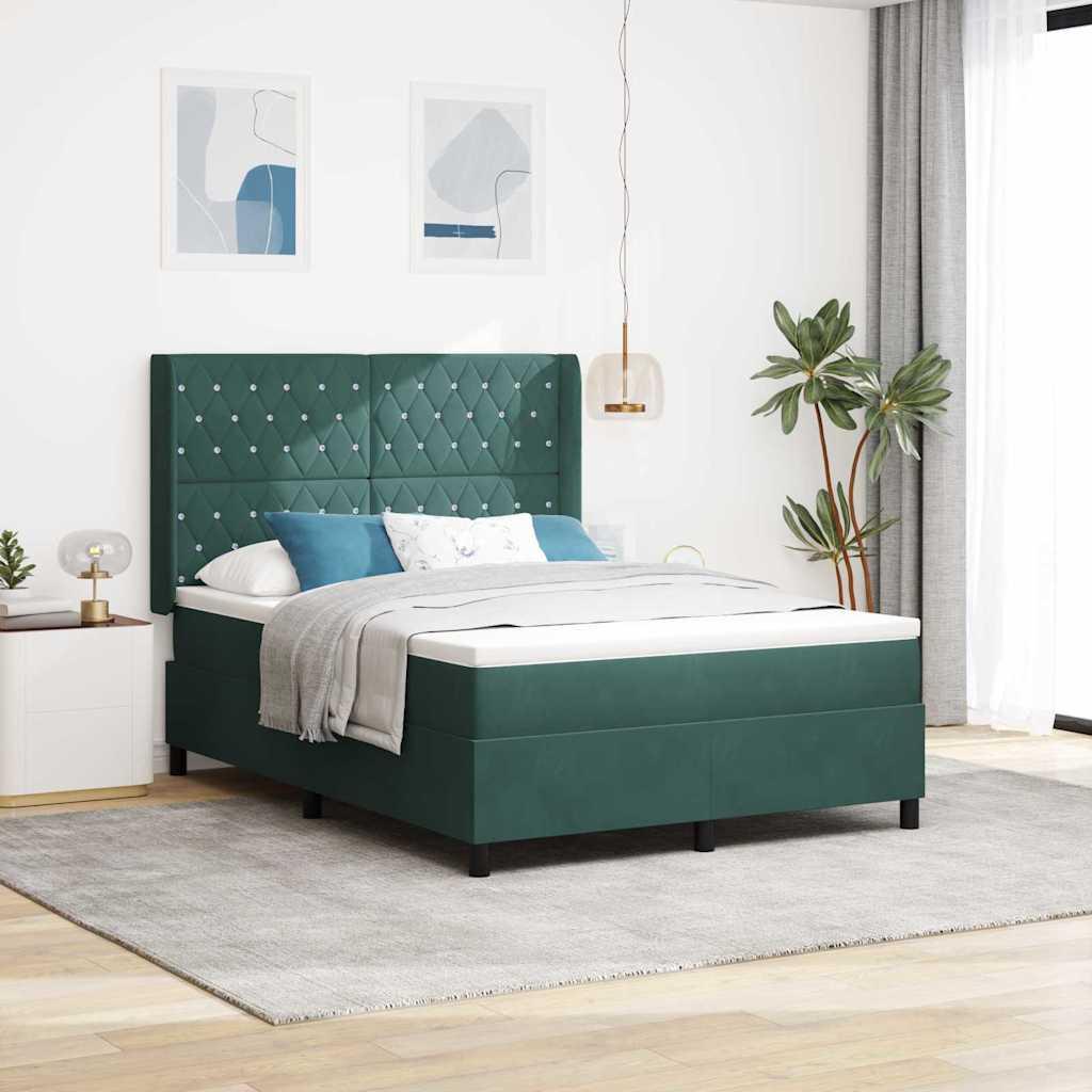 LED boxspring seng med madras Mørkegrøn 140 x 200 cm Fløjl
