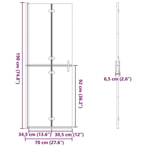 Gå-inden brusevæg Guldfarvet og gennemsigtig 70 x 190 cm