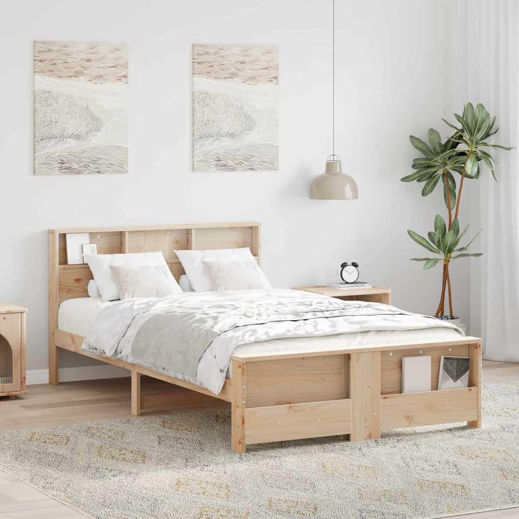 Sengestel med hovedgærde Brun 140 x 190 cm Massivt fyrretræ billede