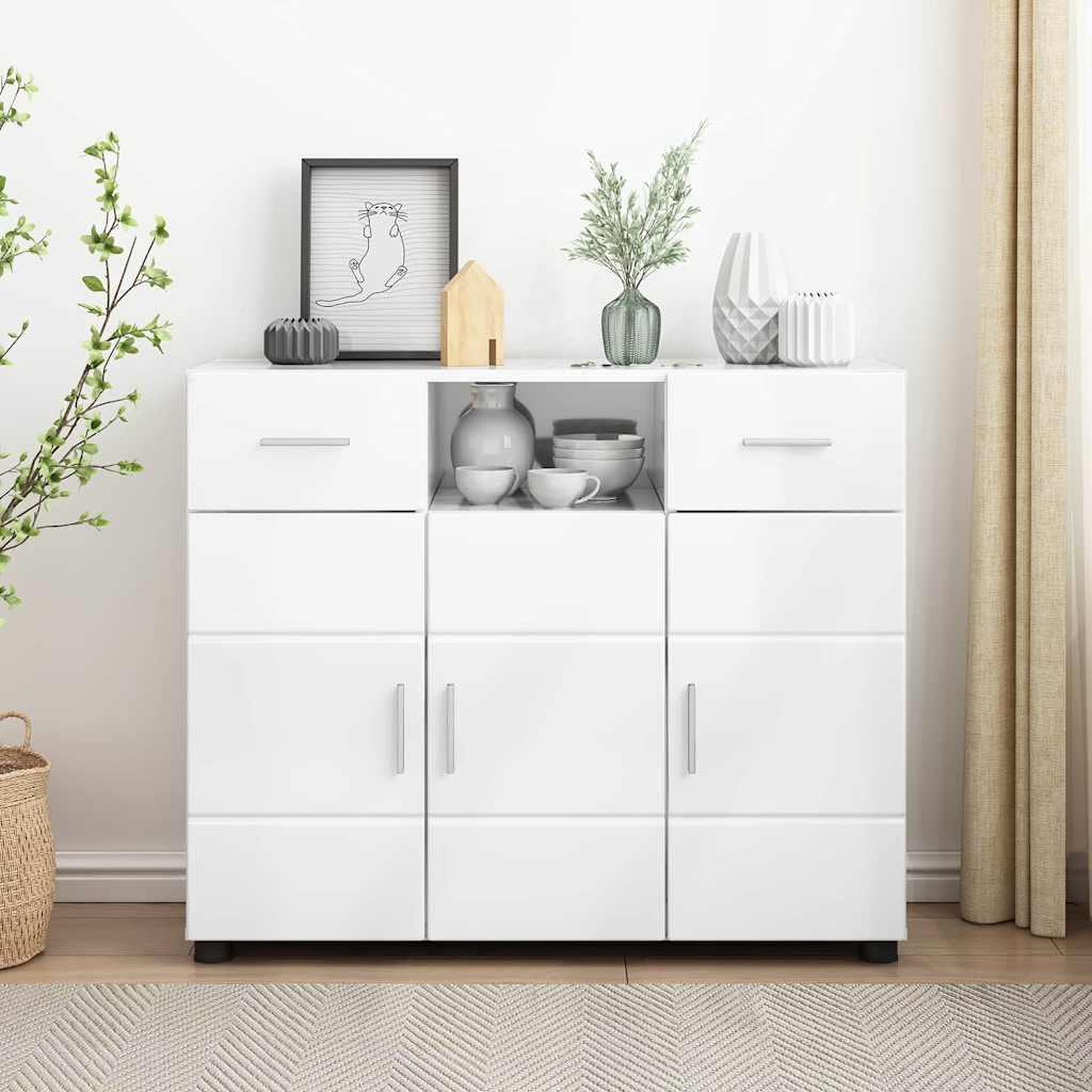 Sidebord Hvid højglans 88.5 x 30.5 x 73 cm Konstrueret træ billede
