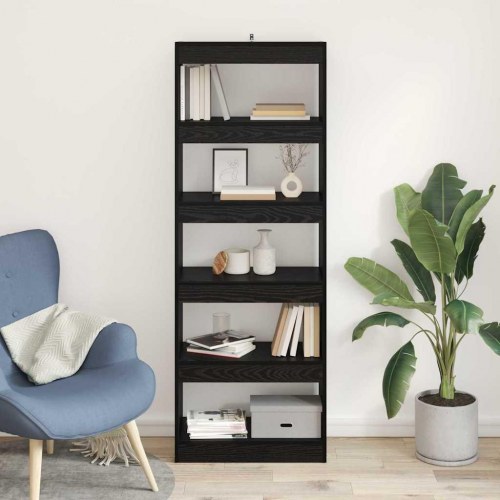 Bogskab med 5 hylder - sort eg, 60 x 30 x 166 cm