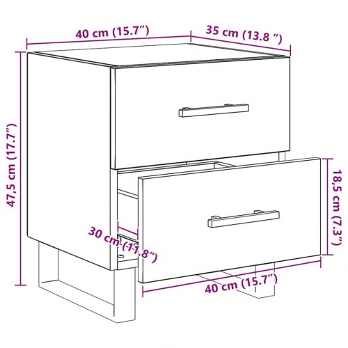 Sengebord med 2 skuffer - gammelt træ 40 x 35 x 47,5 cm