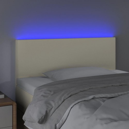 Sengegavl med LED-lys 90x5x78/88 cm kunstlæder cremefarvet