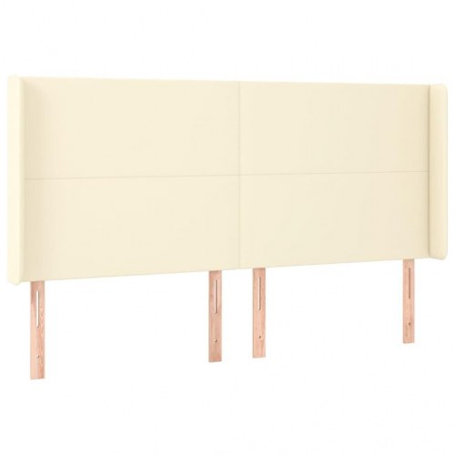 Sengegavl med kanter 203 x 16 x 118/128 cm kunstlæder - cremefarvet