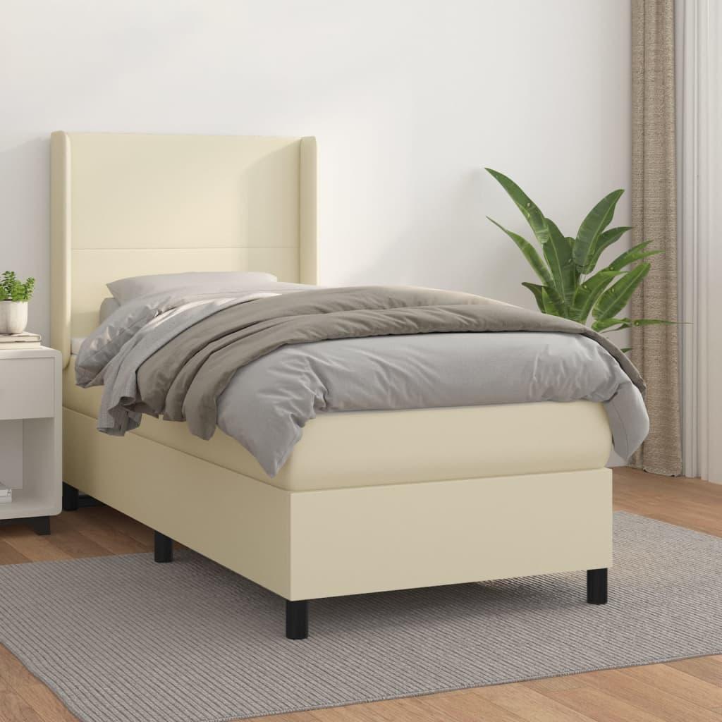 Kontinentalseng med madras 100x200 cm kunstlæder cremefarvet billede