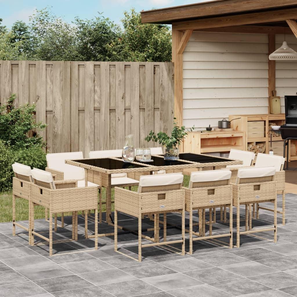 Spisebordssæt til haven 11 dele med hynder polyrattan beige billede