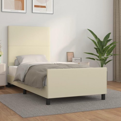Sengeramme med sengegavl 100x200 cm - kunstlæder, creme