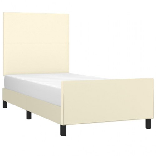 Sengeramme med sengegavl 100x200 cm - kunstlæder, creme