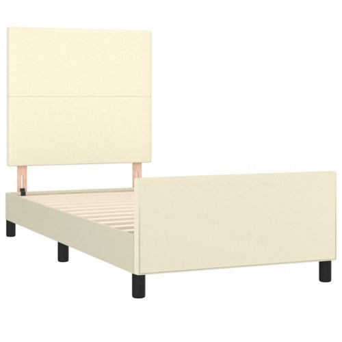 Sengeramme med sengegavl 100x200 cm - kunstlæder, creme