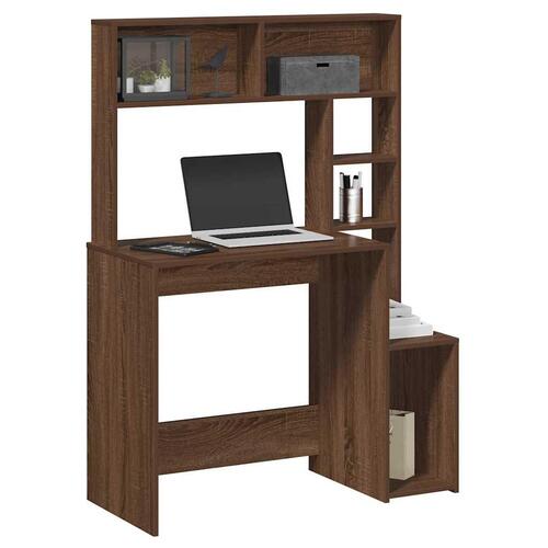 Skrivebord m. hylder 100x45x140 cm konstrueret træ brun egetræ