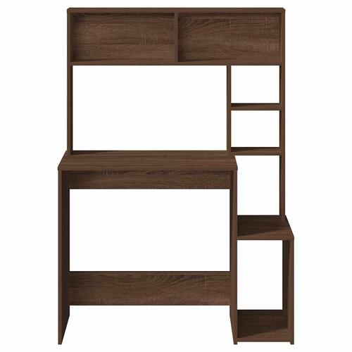 Skrivebord m. hylder 100x45x140 cm konstrueret træ brun egetræ