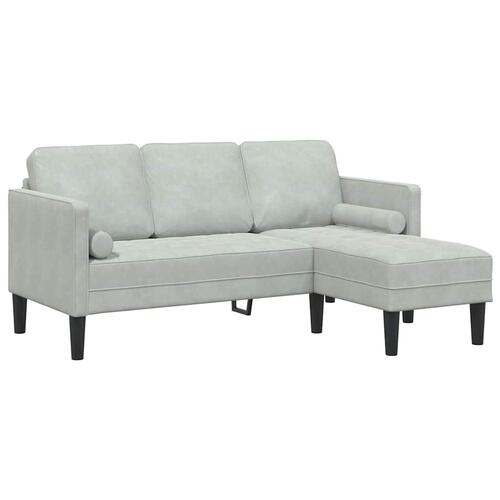 Havemøbel med Bænk og Hynder L-formet Lysegrå Fløjl, 3-personers Sofa med Chaiselong L-formet Lysegrå 160 cm Fløjl, Bænk Lysegrå 113 cm Fløjl