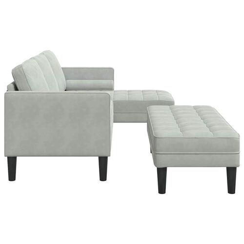 Havemøbel med Bænk og Hynder L-formet Lysegrå Fløjl, 3-personers Sofa med Chaiselong L-formet Lysegrå 160 cm Fløjl, Bænk Lysegrå 113 cm Fløjl