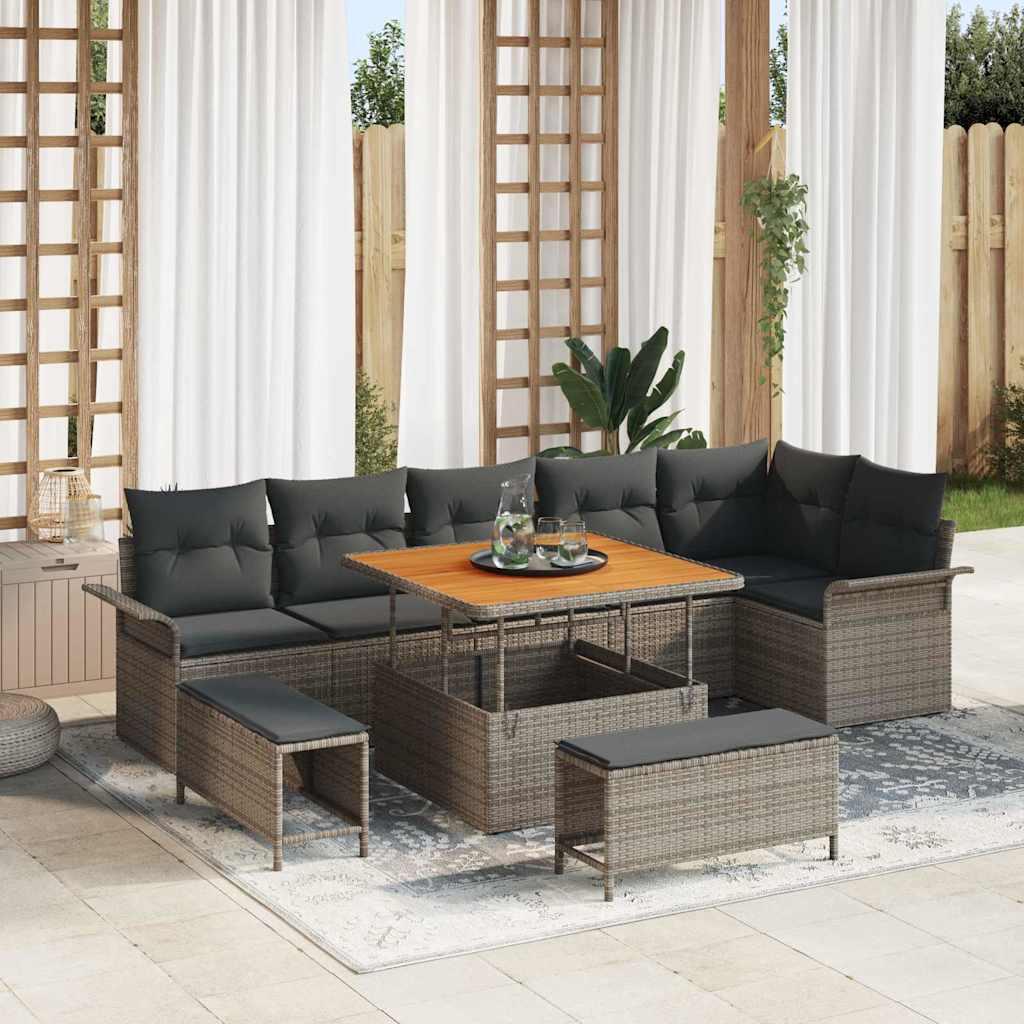 Havesofa Sæt med pude med pude 9 stk Grå 100 x 100 x 71 cm billede