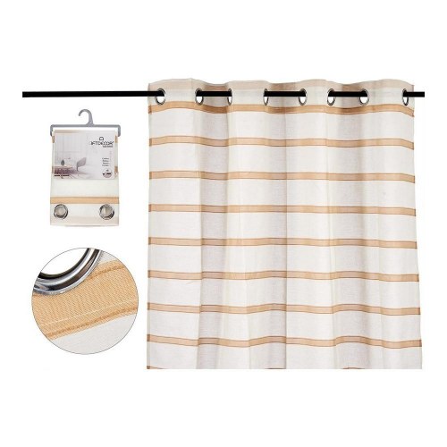 Gardin med ringe - striber, brun, 140 × 260 cm