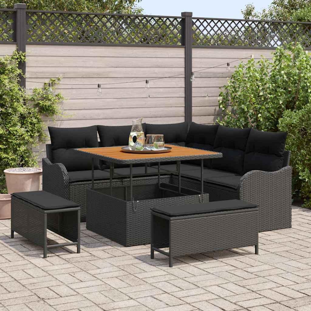 Havesofa Sæt med pude med pude 8 stk Sort 100 x 100 x 71 cm billede