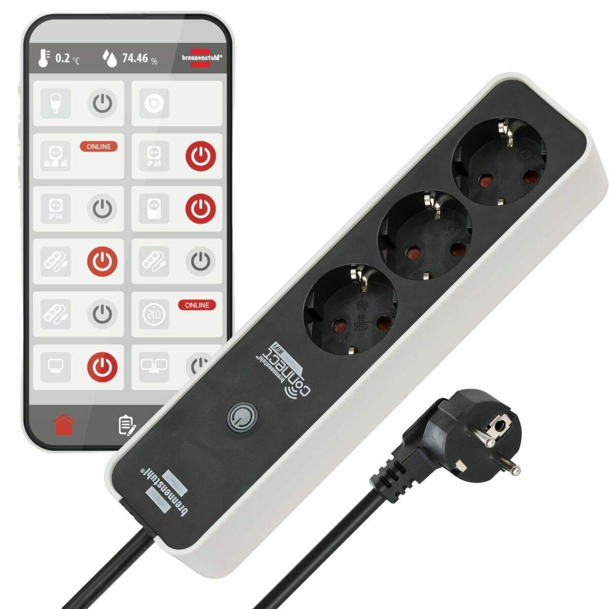 Brennenstuhl Connect WiFi strømskinne 3x schuko, 3.600 W, 1,5 m