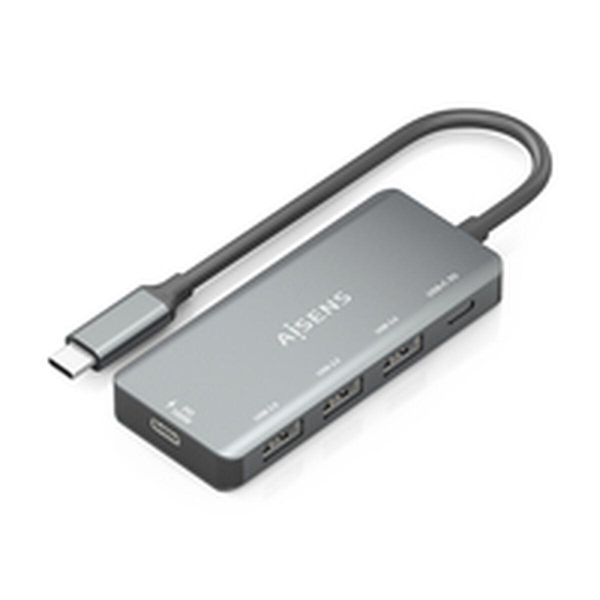 Aisens USB-C hub A109-0945, grå - 3x USB 2.0, USB‑C 3.2 Gen 1, 100 W
