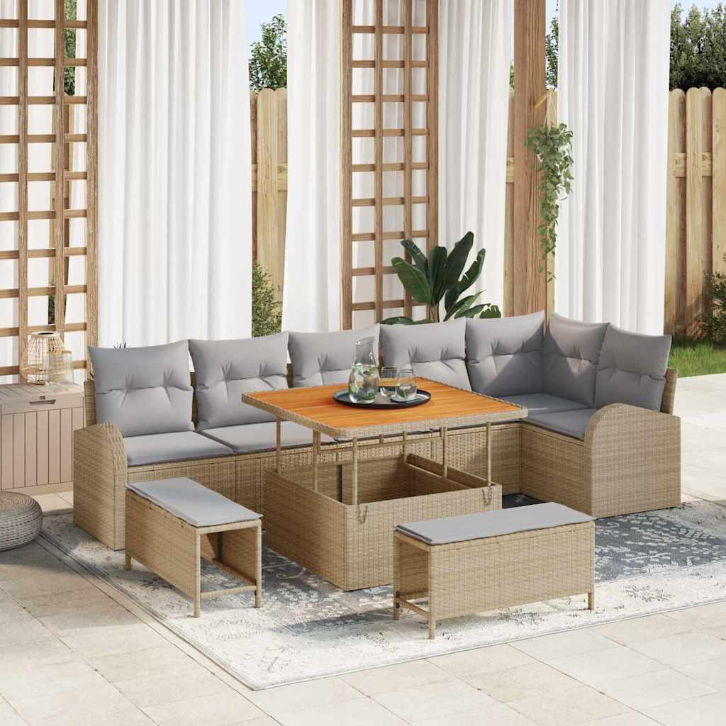 Havesofa Sæt med pude 9 stk Beige og lys grå 100 x 100 x 71 cm billede