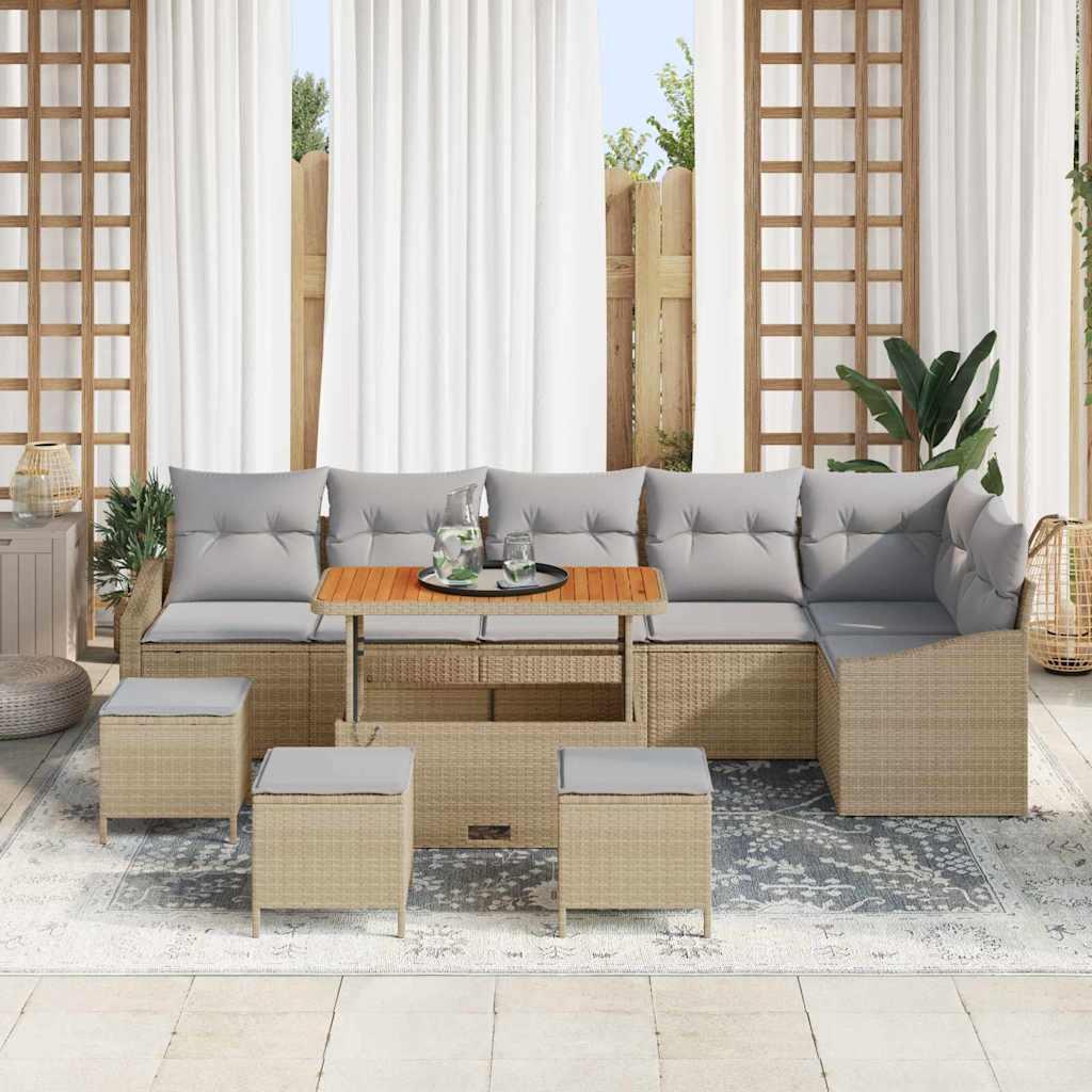 Havesofa Sæt med pude 10 stk Beige og lys grå 110 x 55 x 71 cm billede