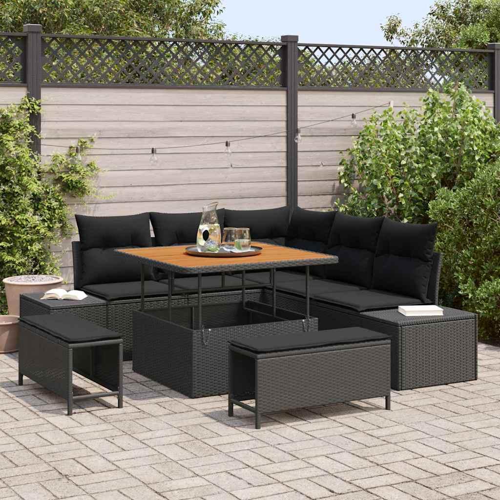 Havesofa Sæt med opbevaring 8 stk Sort Poly rattan billede