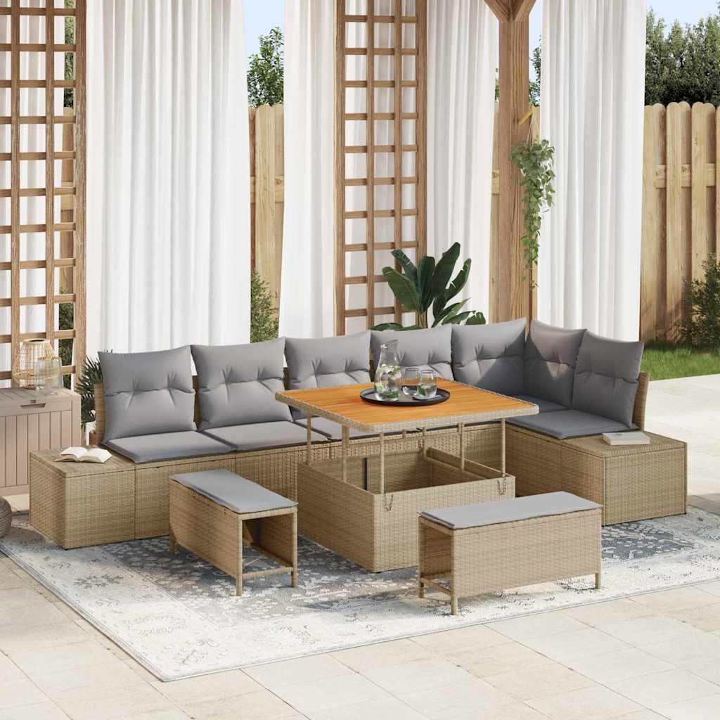 Havesofa Sæt med pude 9 stk Beige og lys grå 100 x 100 x 71 cm billede