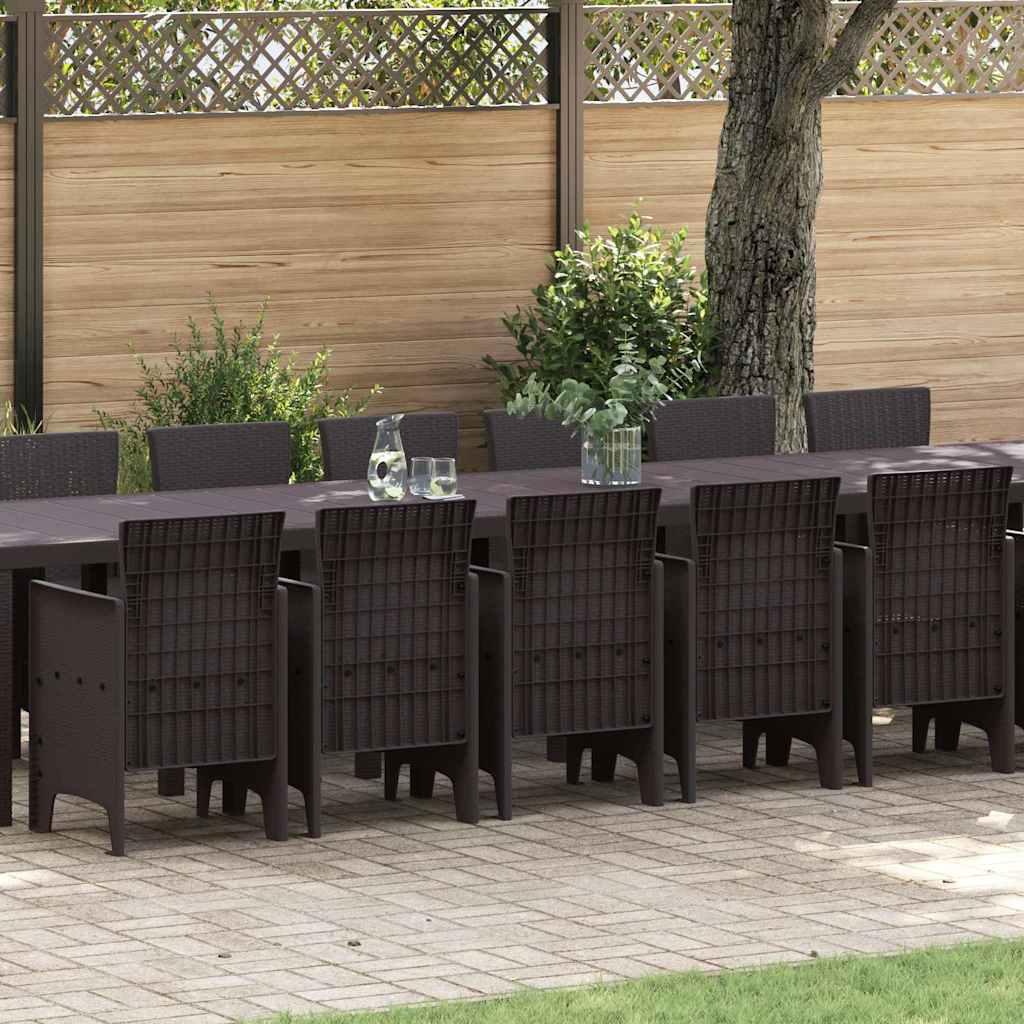 17 stykke have spise sæt brun poly rattan,  havebord brun 250x100x73 cm poly rattan,  havebord brun 150x100x73 cm poly rattan,  have stole 4 stk brun poly rattan