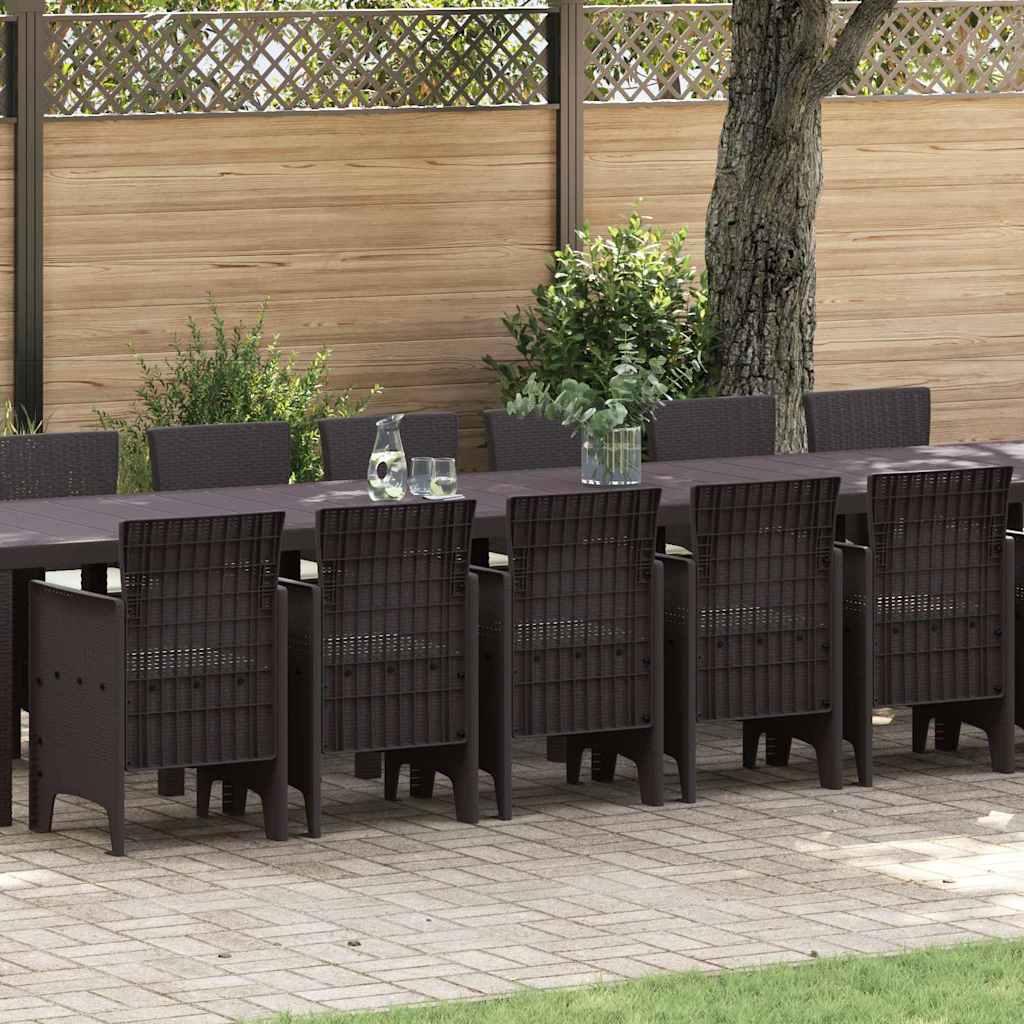 17 Dels Have Spisebordssæt med Puder Brun Poly Rattan,  Have Bord Brun 250x100x73 cm Poly Rattan,  Have Bord Brun 150x100x73 cm Poly Rattan,  Have Stole med Puder 4 stk Brun Poly Rattan