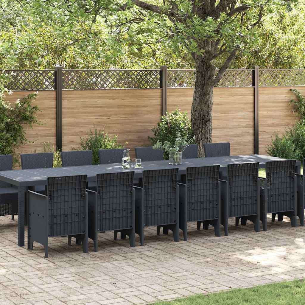 15 dele have spise sæt Antracit Poly Rattan,  havebord Antracit 250x100x73 cm Poly Rattan,  havebord Antracit 150x100x73 cm Poly Rattan,  havestole 2 stk Antracit Poly Rattan,  havestole 4 stk Antracit Poly Rattan